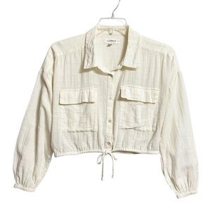L Space Womens Bora Cropped Button Up Cover Up Top M Cream Gauze Boho Coastal